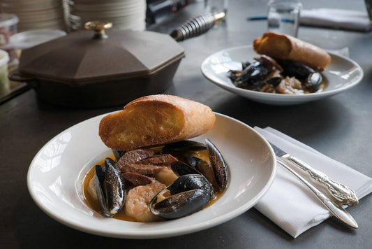 SHRIMP AND MUSSEL STEW WITH CHORIZO NAVARRE