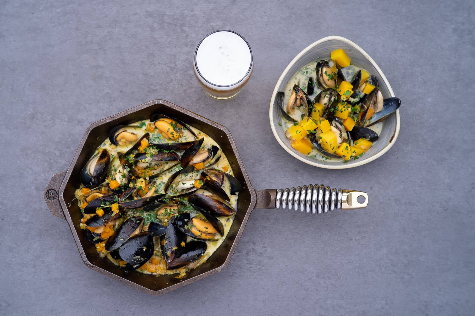 MUSSELS WITH BUTTERNUT SQUASH, SAFFRON & SAGE FINEX Cast Iron