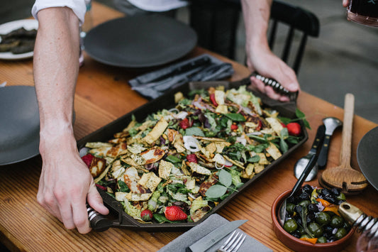 SNAP PEA AND STRAWBERRY FATTOUSH WITH SEARED HALLOUMI