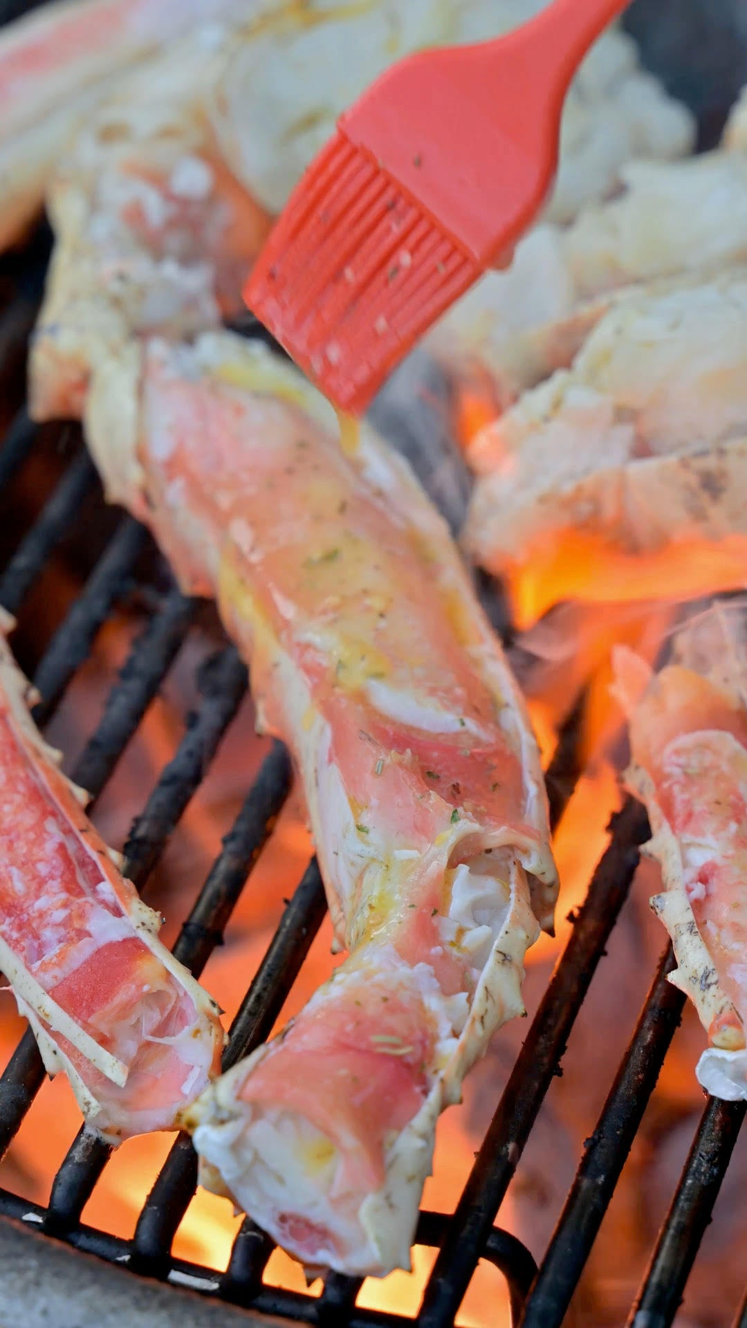 King crab on a grill