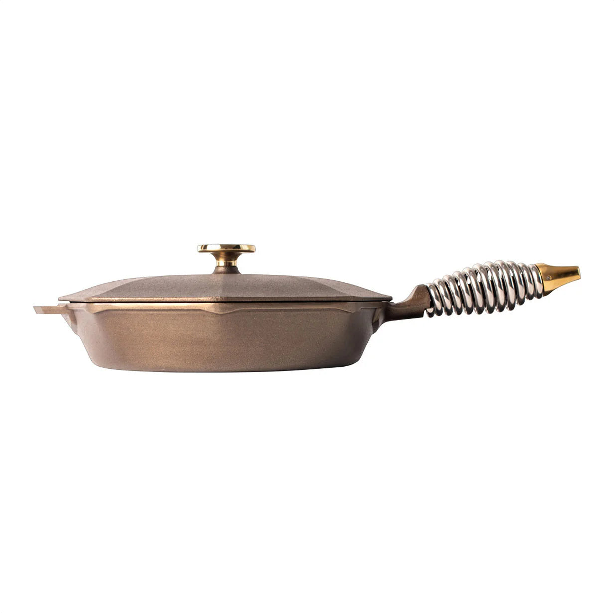 side view of 10 inch finex skillet with lid