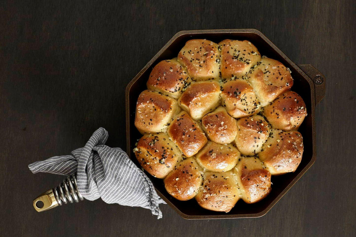 Cooked dinner rolls in Finex skillet