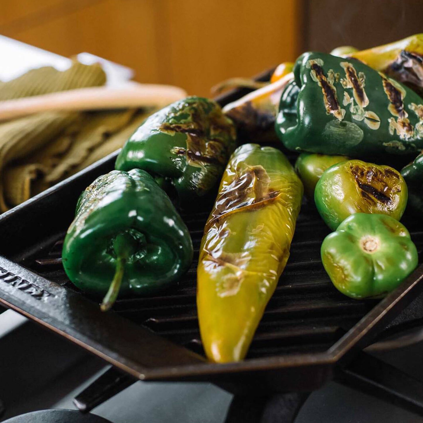 roasted peppers on finex grill pan