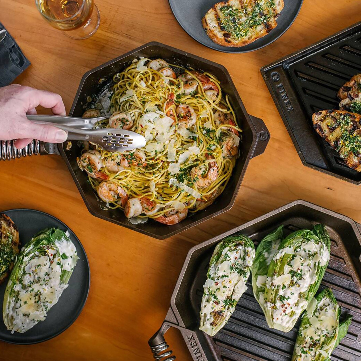 seafood pasta in finex skillet