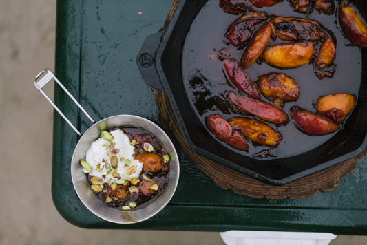 BOOZY PEACHES WITH YOGURT AND PISTACHIOS