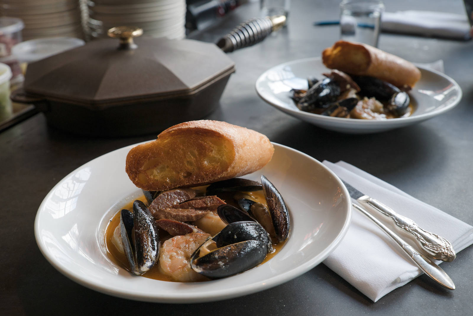 SHRIMP AND MUSSEL STEW WITH CHORIZO NAVARRE