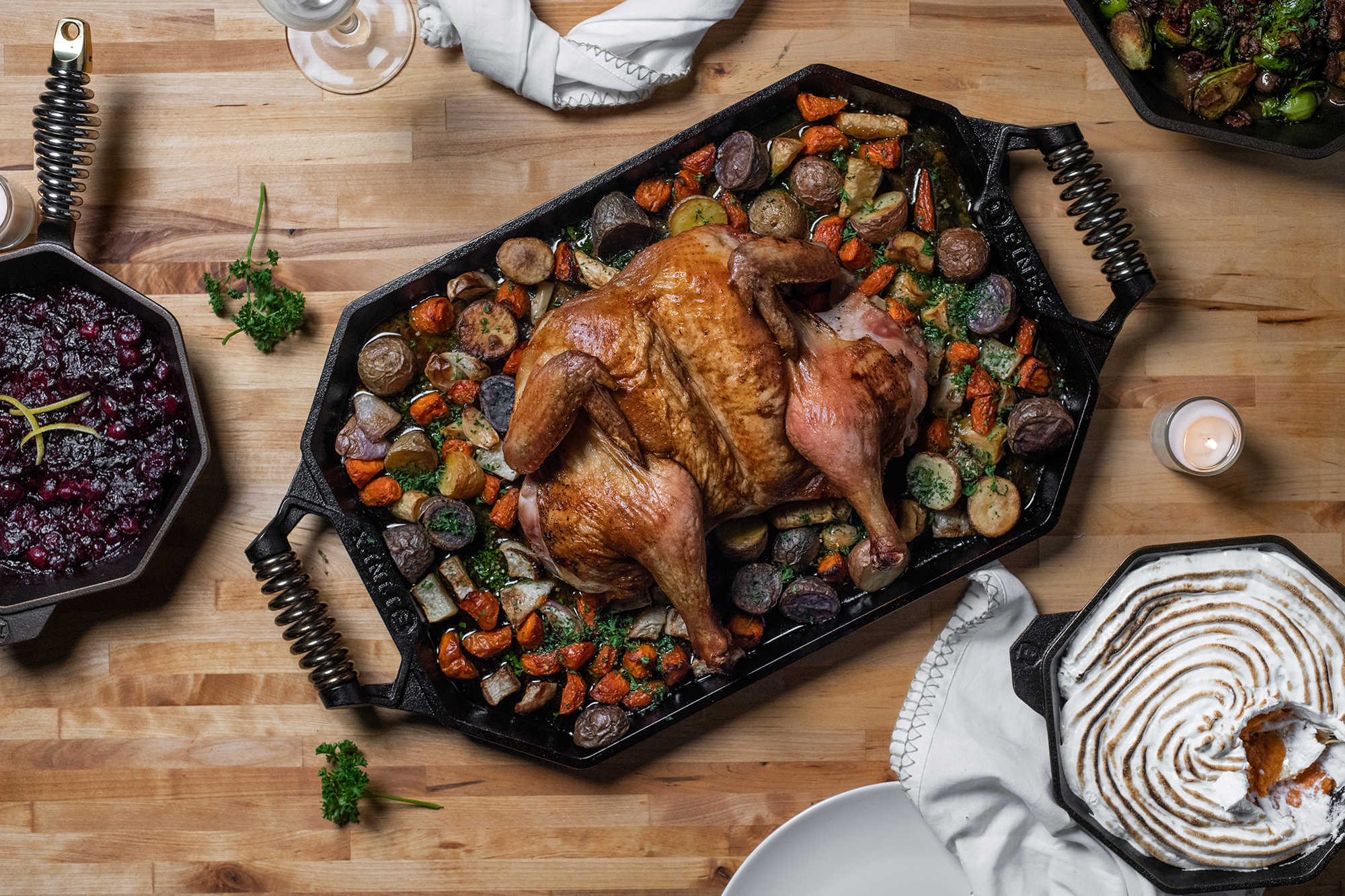 A whole chicken cooked on a Finex griddle