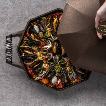 cooked seafood in finex skillet